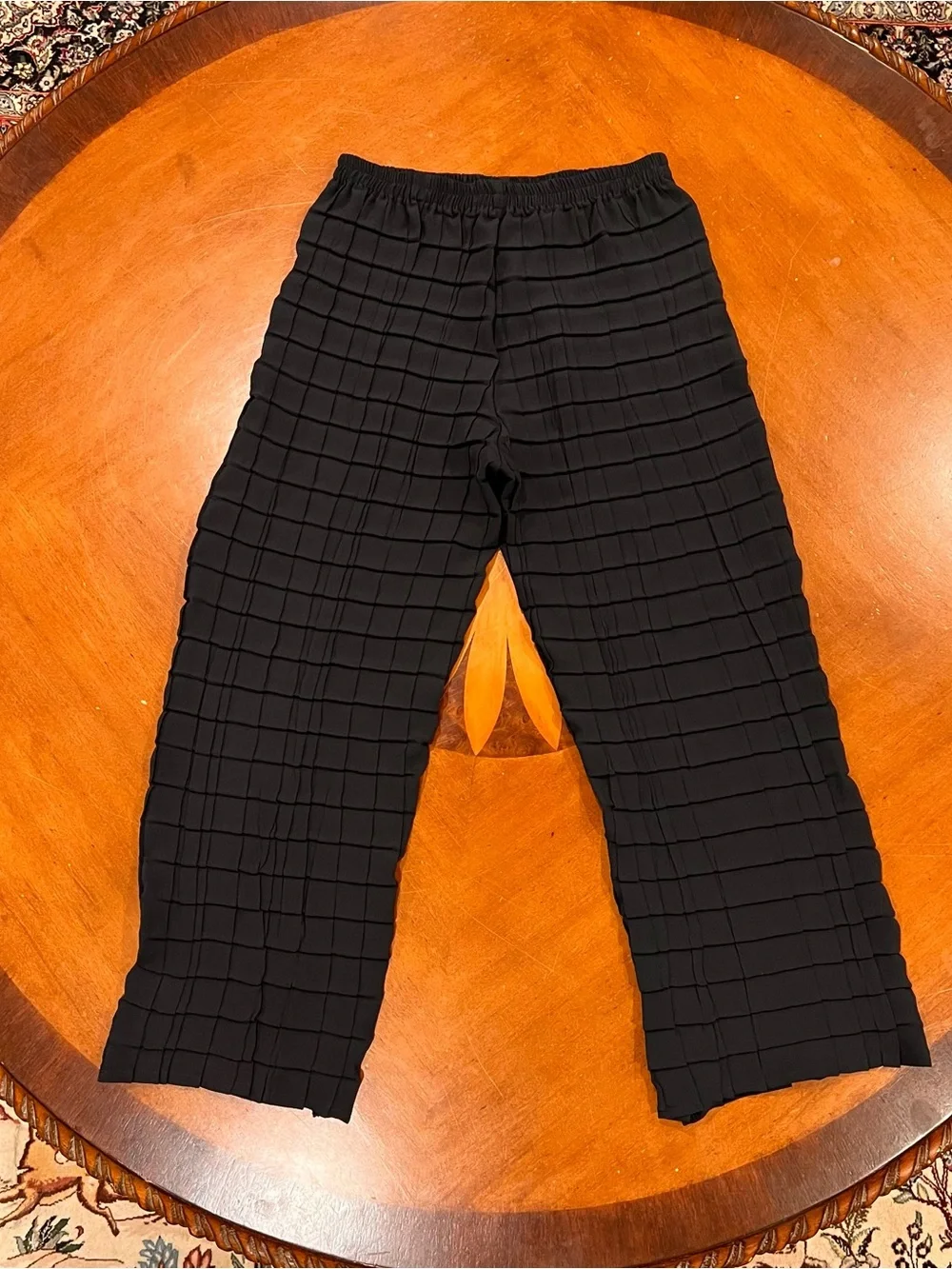 Babette High-Rise Wide Leg Pull-On Pant Black Check Lagenlook Flowy Crinkle